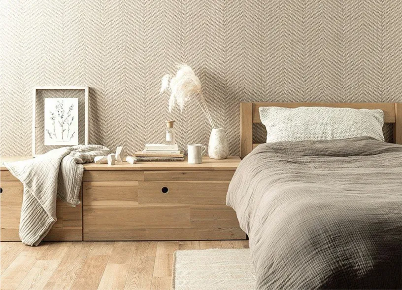 rattan weave wallpaper on the bedroom